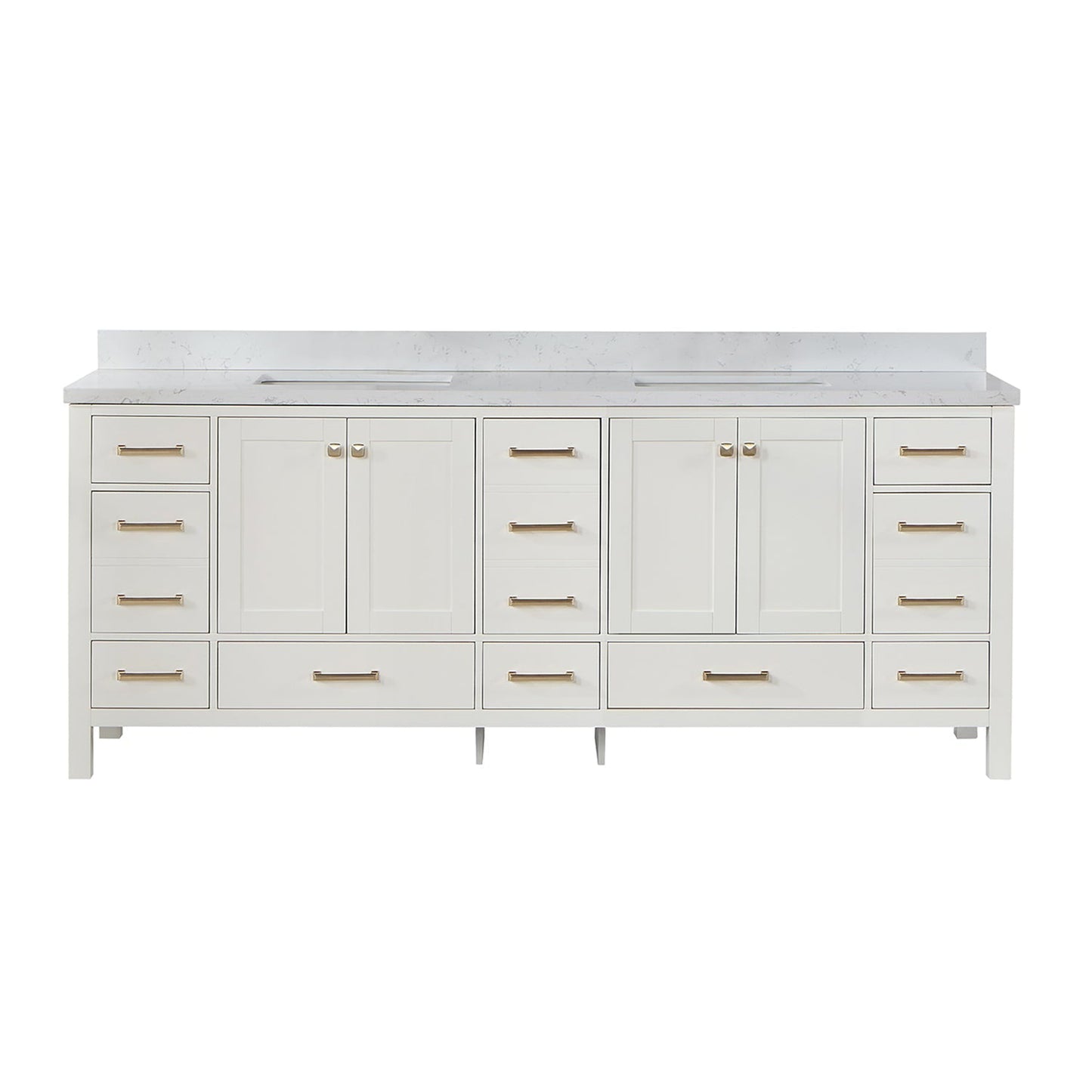 Vinnova Shannon 84" Double Vanity In White And Composite Carrara White Stone Countertop