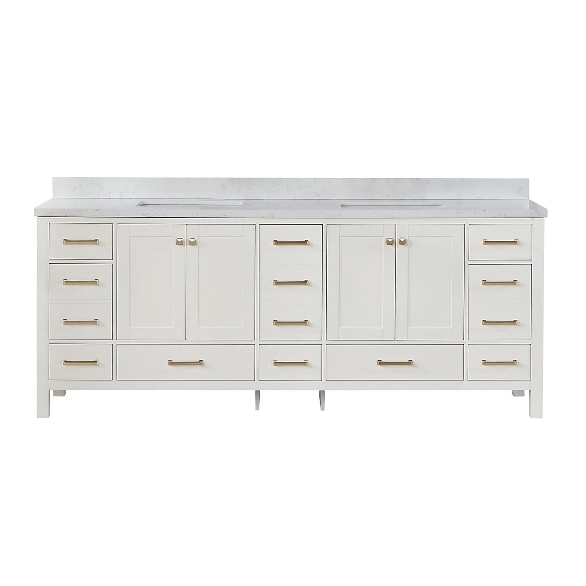 Vinnova Shannon 84" Double Vanity In White And Composite Carrara White Stone Countertop