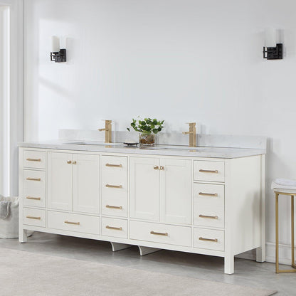 Vinnova Shannon 84" Double Vanity In White And Composite Carrara White Stone Countertop