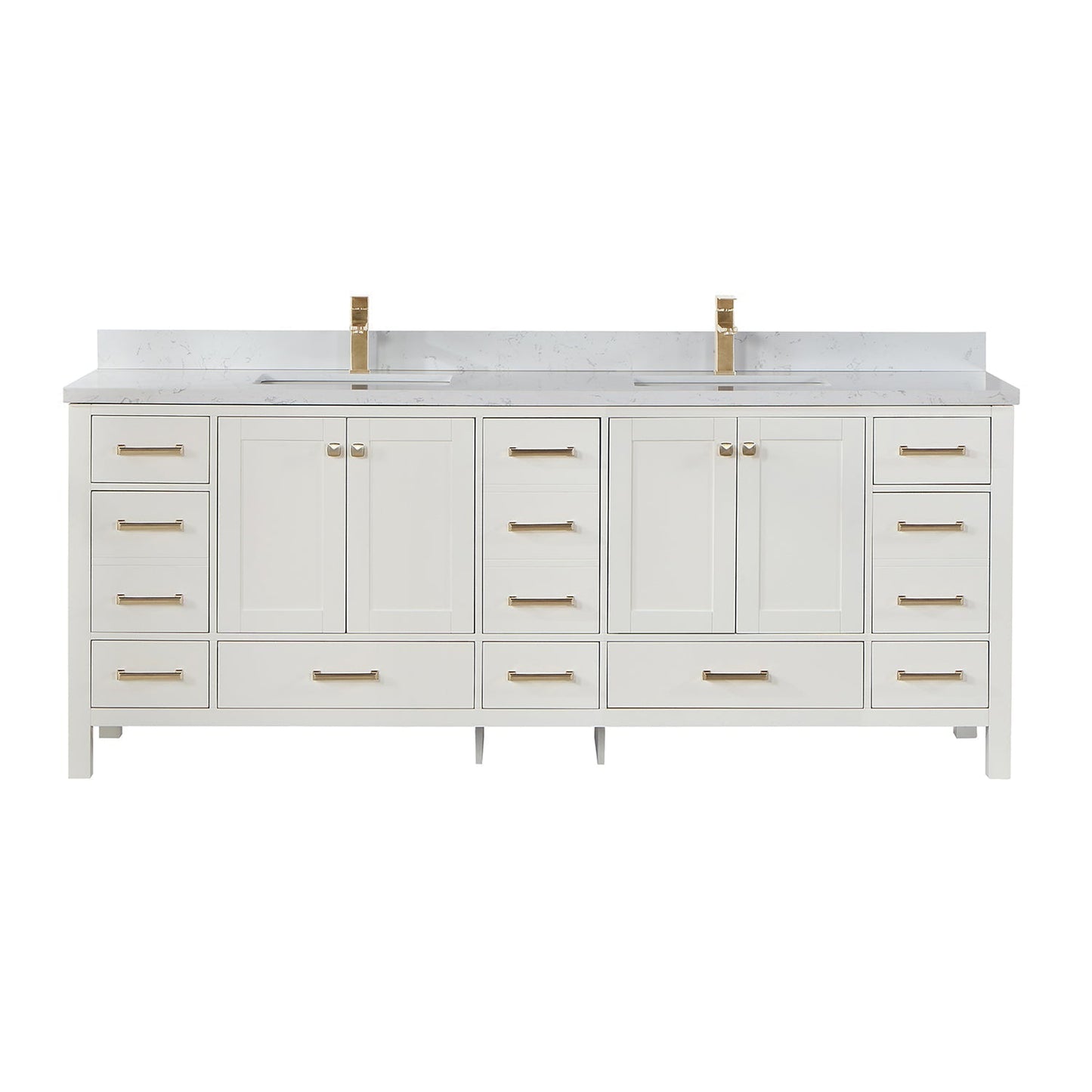 Vinnova Shannon 84" Double Vanity In White And Composite Carrara White Stone Countertop