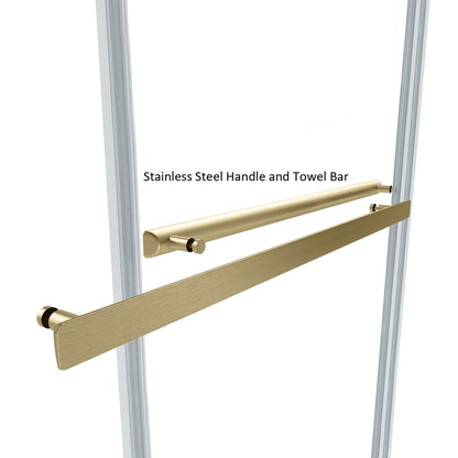 Vinnova Spezia 48" x 76" Rectangle Double Sliding Frameless Shower Enclosure in Brushed Gold Finish