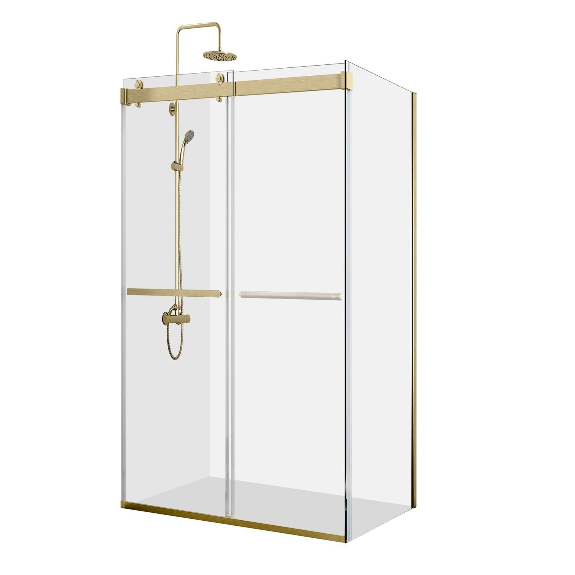 Vinnova Spezia 48" x 76" Rectangle Double Sliding Frameless Shower Enclosure in Brushed Gold Finish