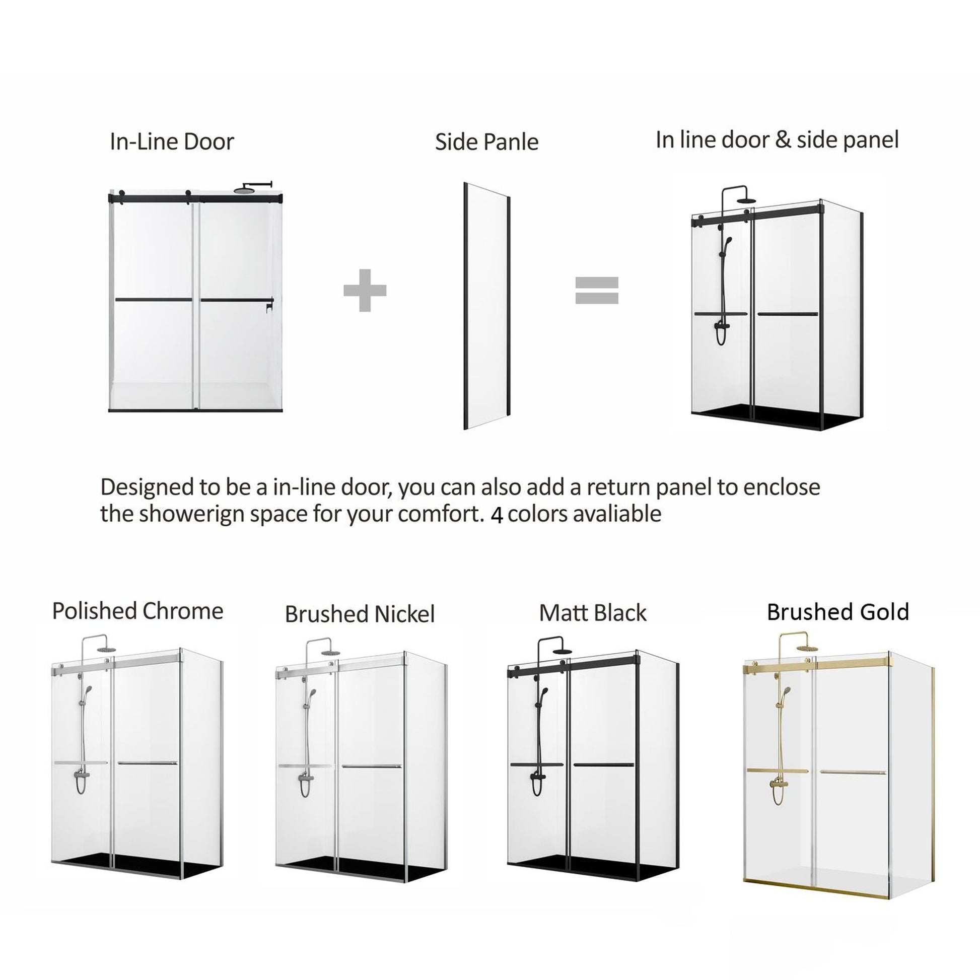 Vinnova Spezia 56" x 76" Rectangle Double Sliding Frameless Shower Enclosure in Brushed Gold Finish