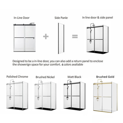 Vinnova Spezia 56" x 76" Rectangle Double Sliding Frameless Shower Enclosure in Brushed Gold Finish