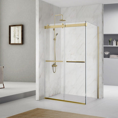 Vinnova Spezia 56" x 76" Rectangle Double Sliding Frameless Shower Enclosure in Brushed Gold Finish