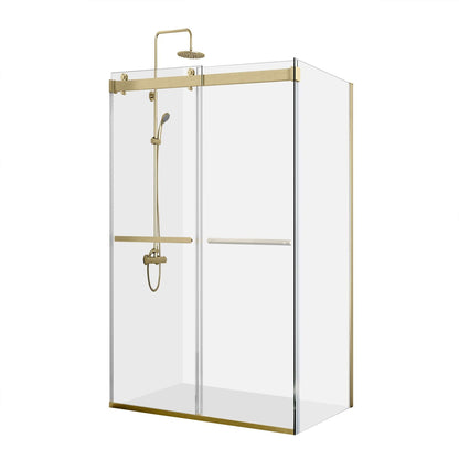 Vinnova Spezia 56" x 76" Rectangle Double Sliding Frameless Shower Enclosure in Brushed Gold Finish