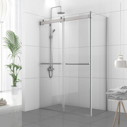 Vinnova Spezia 56" x 76" Rectangle Double Sliding Frameless Shower Enclosure in Brushed Nickel Finish