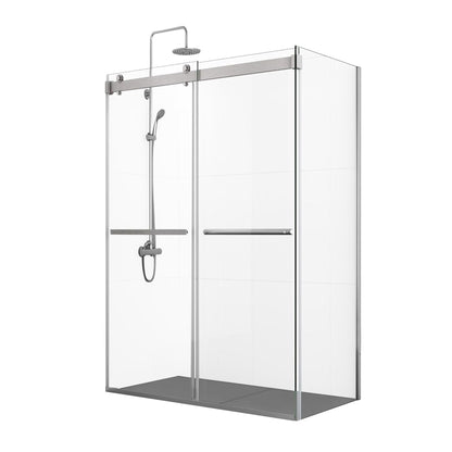 Vinnova Spezia 56" x 76" Rectangle Double Sliding Frameless Shower Enclosure in Brushed Nickel Finish