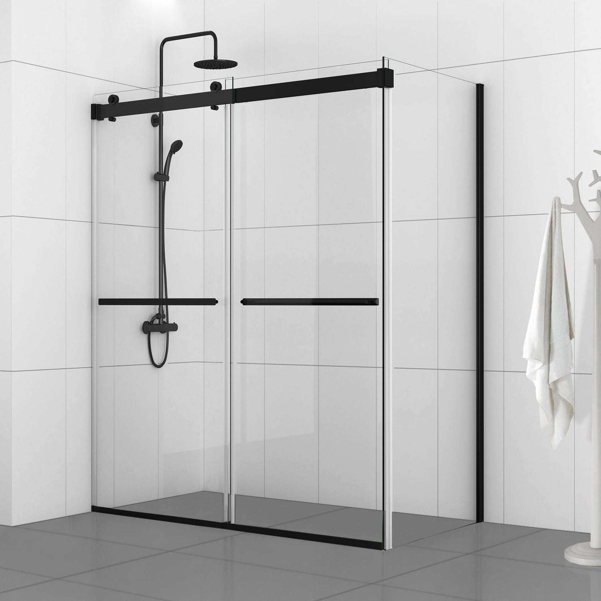 Vinnova Spezia 56" x 76" Rectangle Double Sliding Frameless Shower Enclosure in Matte Black Finish