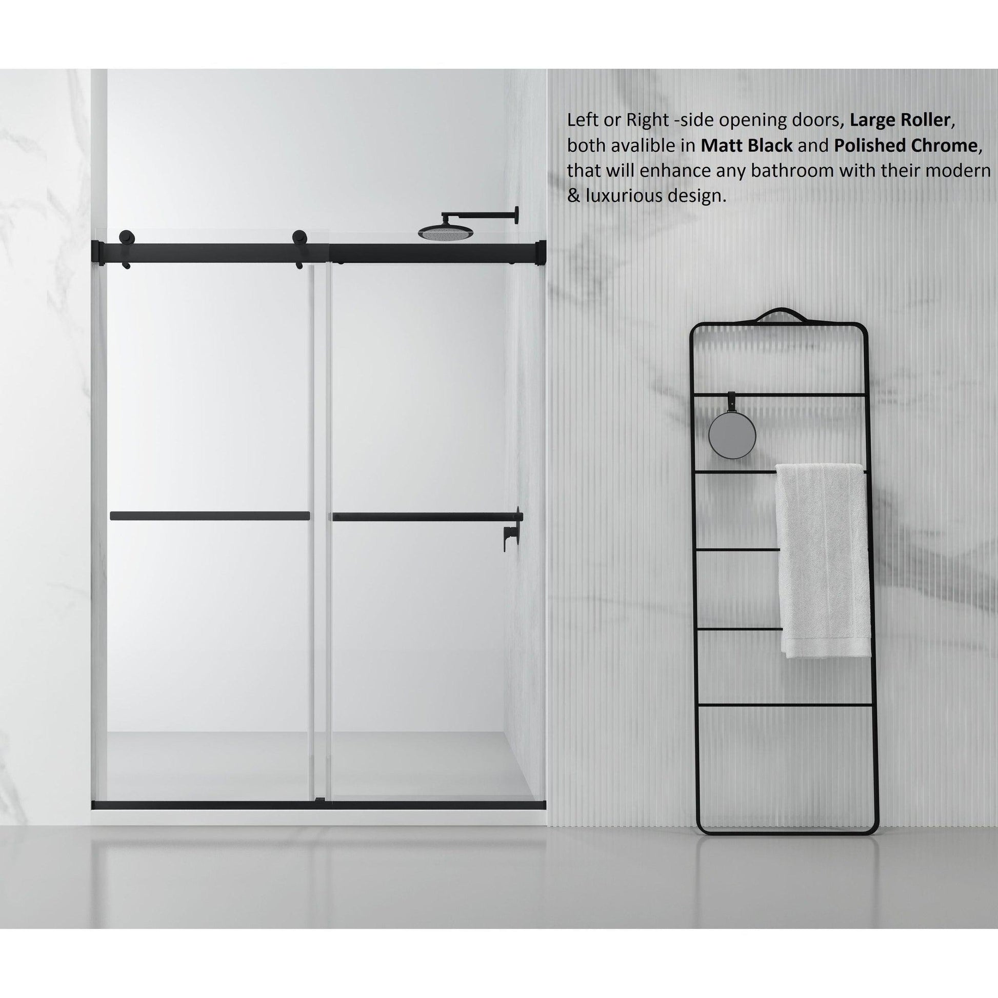 Vinnova Spezia 56" x 76" Rectangle Double Sliding Frameless Shower Enclosure in Matte Black Finish