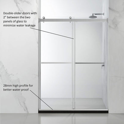 Vinnova Spezia 56" x 76" Rectangle Double Sliding Frameless Shower Enclosure in Polished Chrome Finish