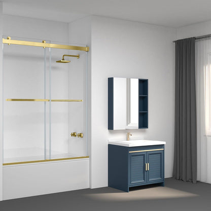 Vinnova Spezia 60" x 58" Double Sliding Frameless Tub Door in Brushed Gold Finish