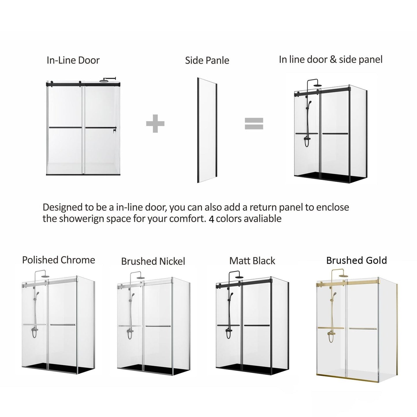 Vinnova Spezia 60" x 58" Double Sliding Frameless Tub Door in Brushed Gold Finish