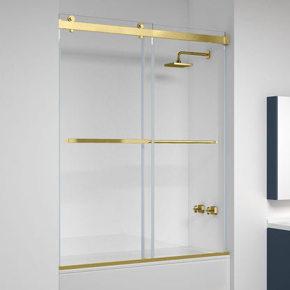 Vinnova Spezia 60" x 58" Double Sliding Frameless Tub Door in Brushed Gold Finish