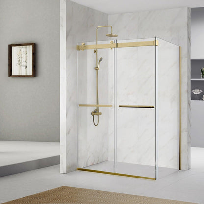 Vinnova Spezia 60" x 76" Rectangle Double Sliding Frameless Shower Enclosure in Brushed Gold Finish