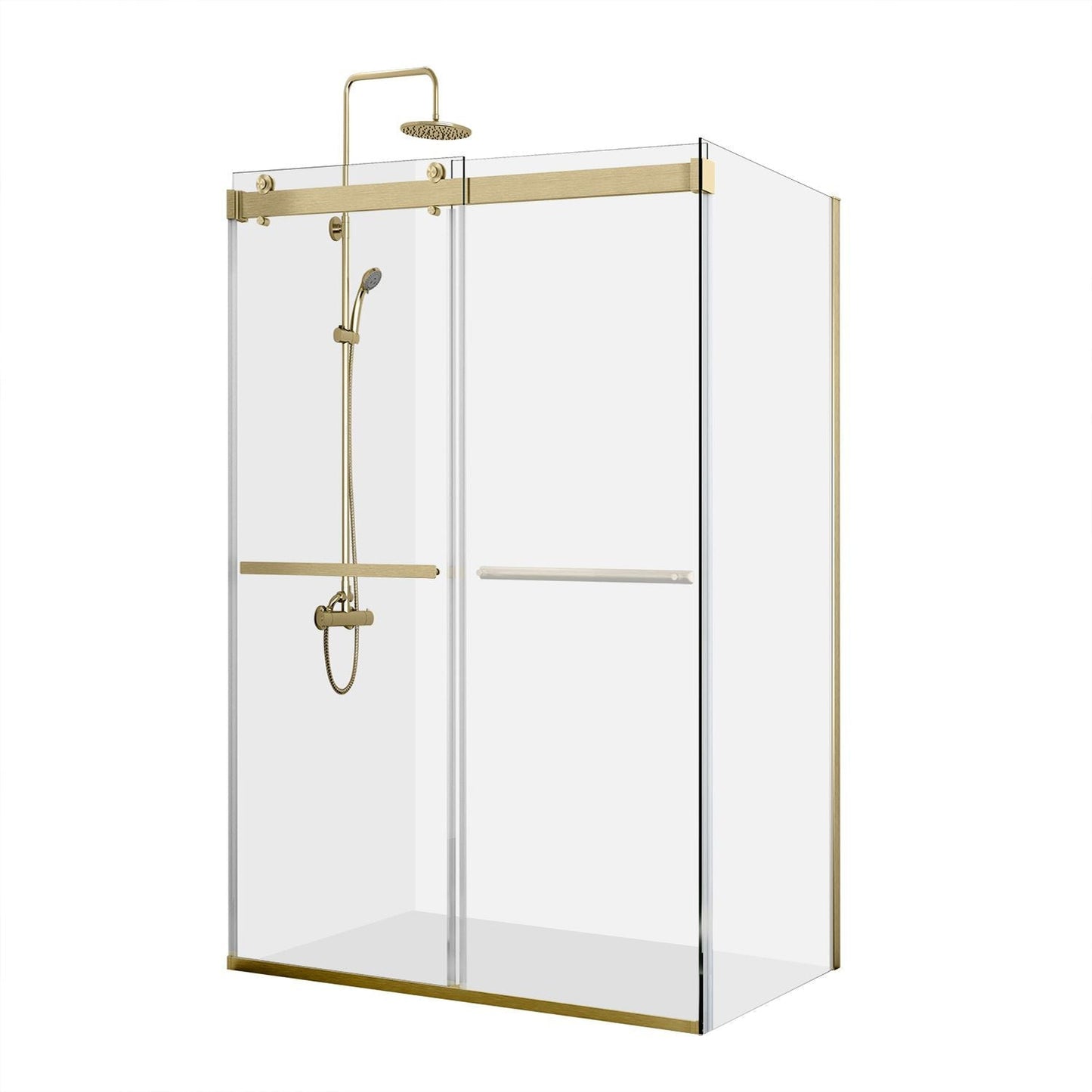 Vinnova Spezia 60" x 76" Rectangle Double Sliding Frameless Shower Enclosure in Brushed Gold Finish