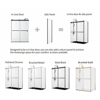 Vinnova Spezia 64" x 76" Rectangle Double Sliding Frameless Shower Enclosure in Brushed Gold Finish