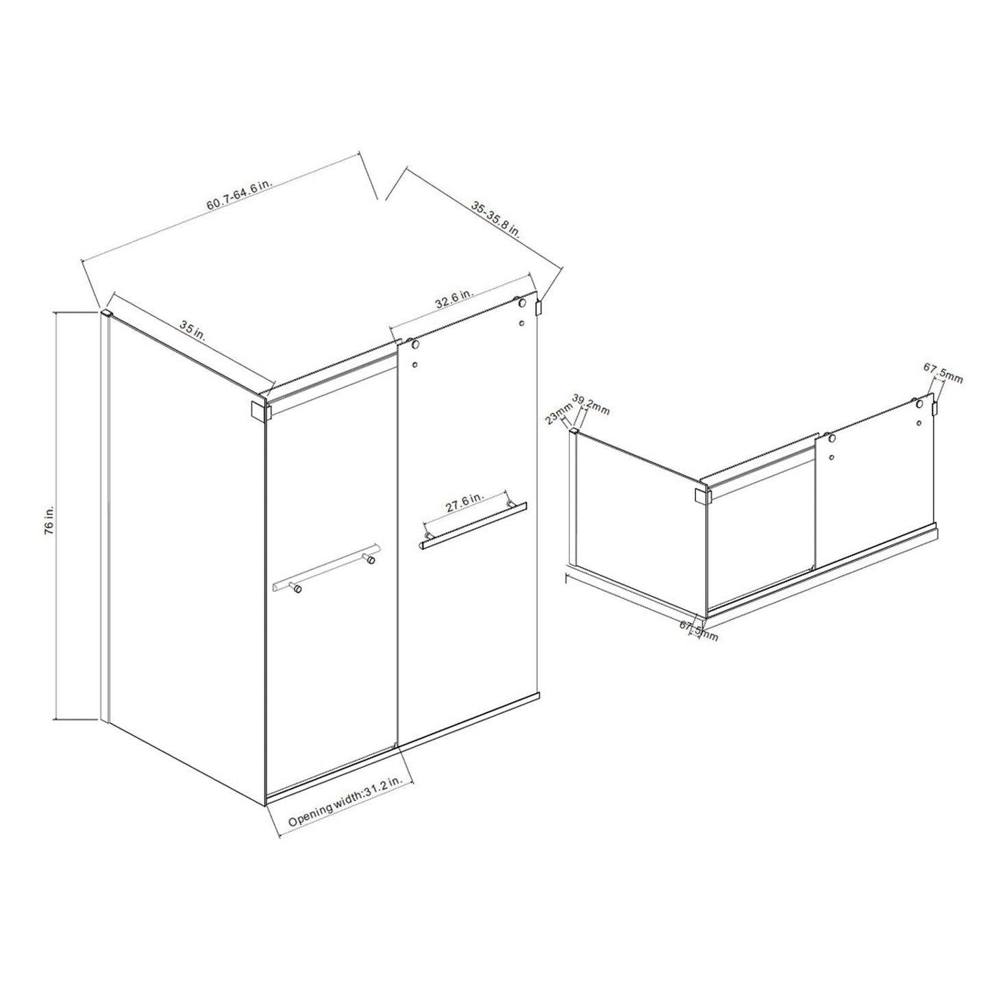 Vinnova Spezia 64" x 76" Rectangle Double Sliding Frameless Shower Enclosure in Brushed Gold Finish