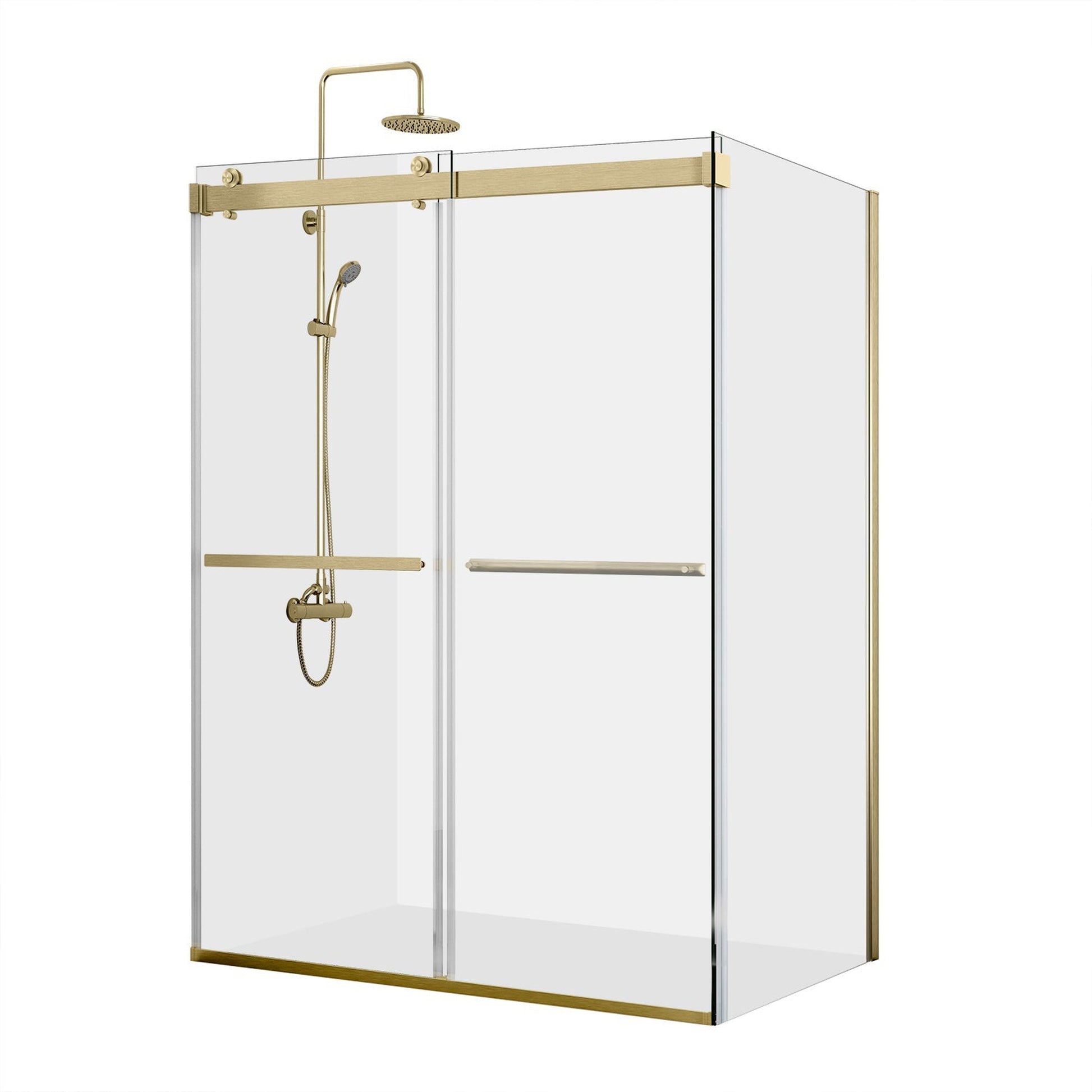 Vinnova Spezia 64" x 76" Rectangle Double Sliding Frameless Shower Enclosure in Brushed Gold Finish