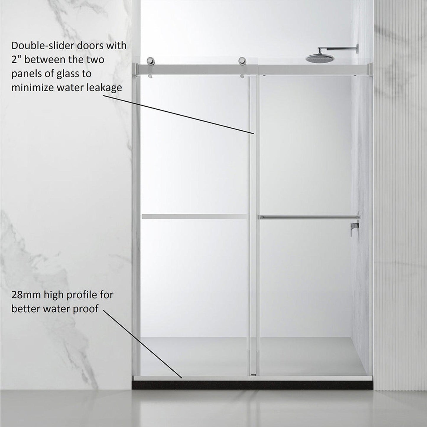 Vinnova Spezia 64" x 76" Rectangle Double Sliding Frameless Shower Enclosure in Brushed Nickel Finish