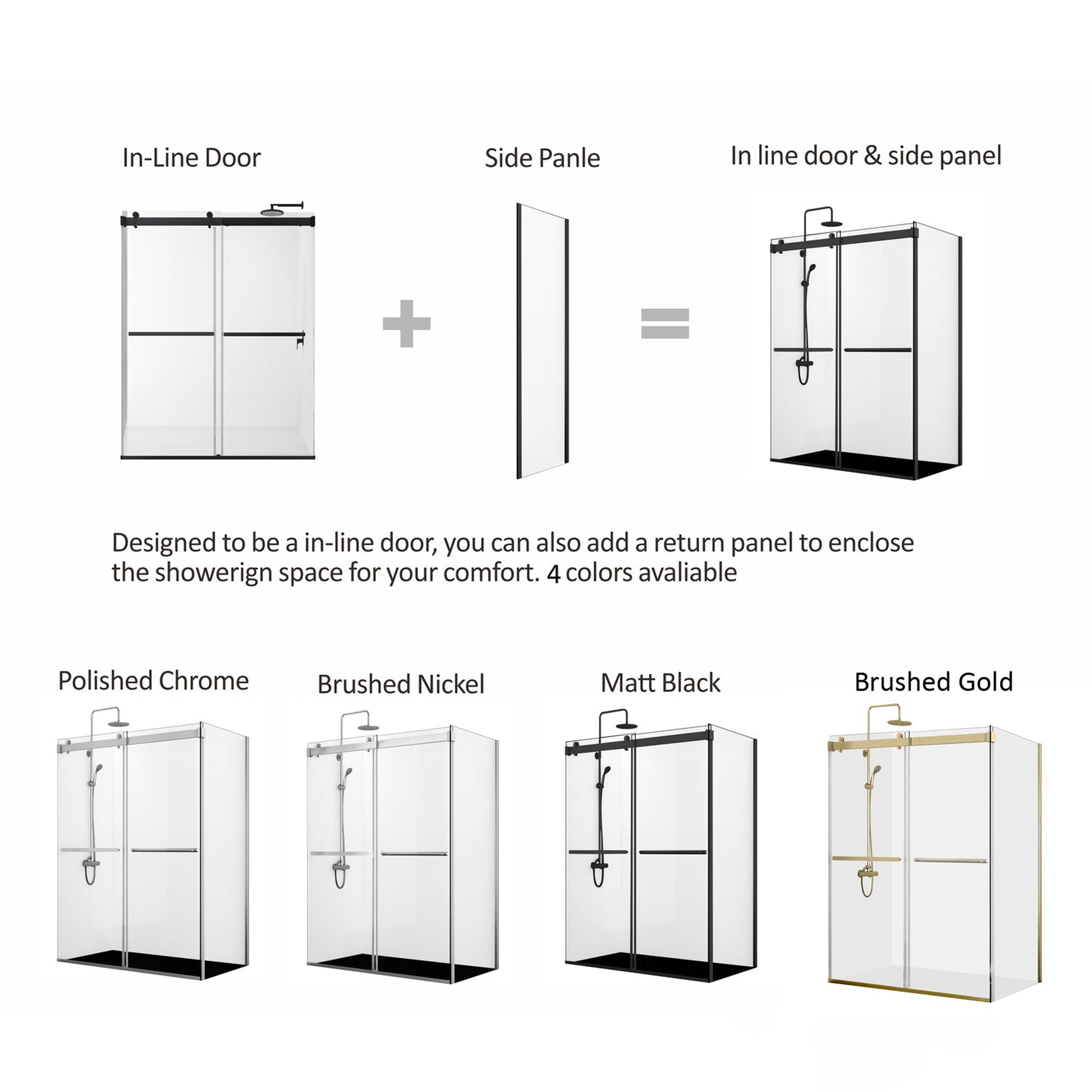 Vinnova Spezia 64" x 76" Rectangle Double Sliding Frameless Shower Enclosure in Brushed Nickel Finish