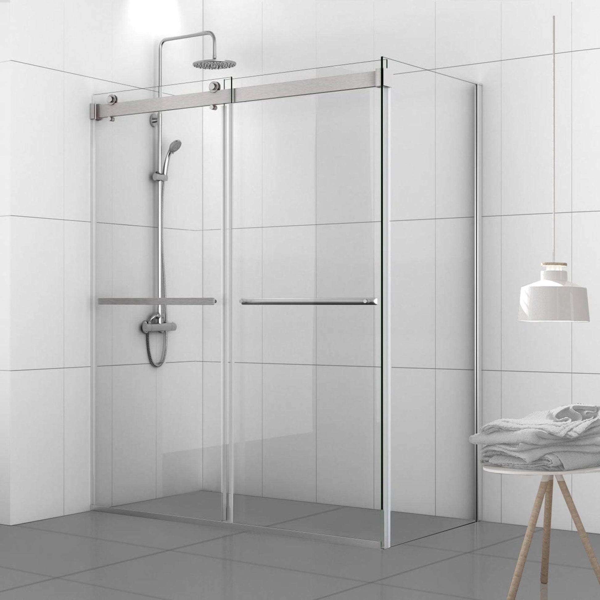 Vinnova Spezia 64" x 76" Rectangle Double Sliding Frameless Shower Enclosure in Brushed Nickel Finish