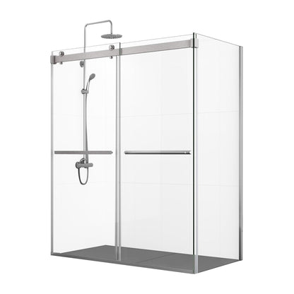 Vinnova Spezia 64" x 76" Rectangle Double Sliding Frameless Shower Enclosure in Brushed Nickel Finish