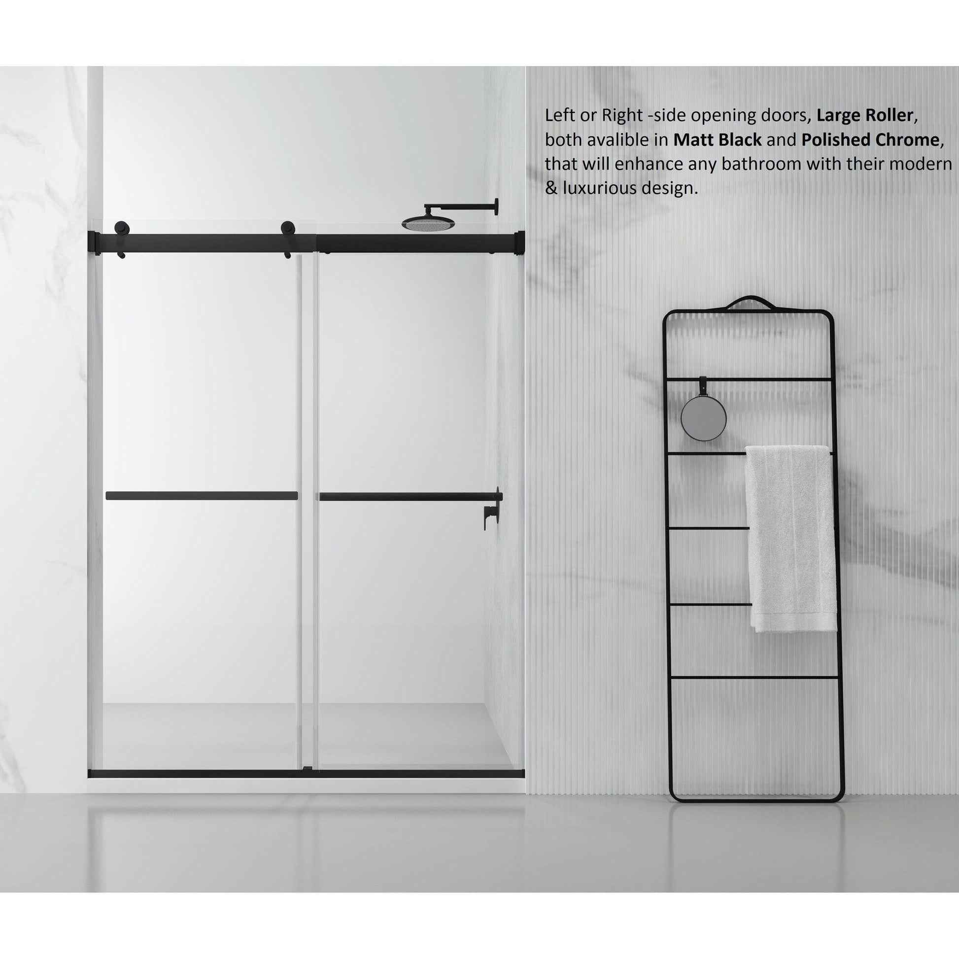 Vinnova Spezia 64" x 76" Rectangle Double Sliding Frameless Shower Enclosure in Matte Black Finish