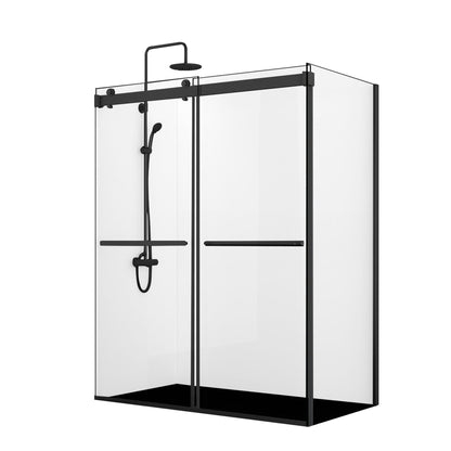 Vinnova Spezia 64" x 76" Rectangle Double Sliding Frameless Shower Enclosure in Matte Black Finish