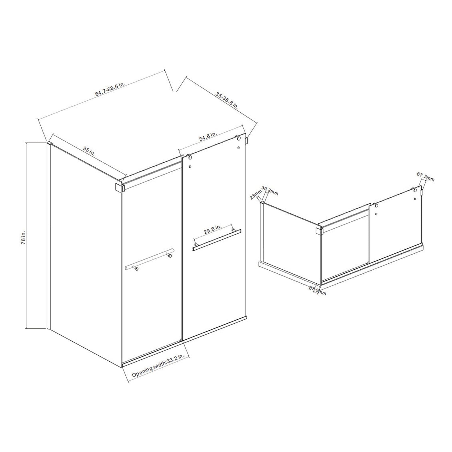 Vinnova Spezia 68" x 76" Rectangle Double Sliding Frameless Shower Enclosure in Brushed Nickel Finish