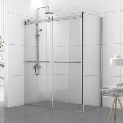 Vinnova Spezia 68" x 76" Rectangle Double Sliding Frameless Shower Enclosure in Brushed Nickel Finish