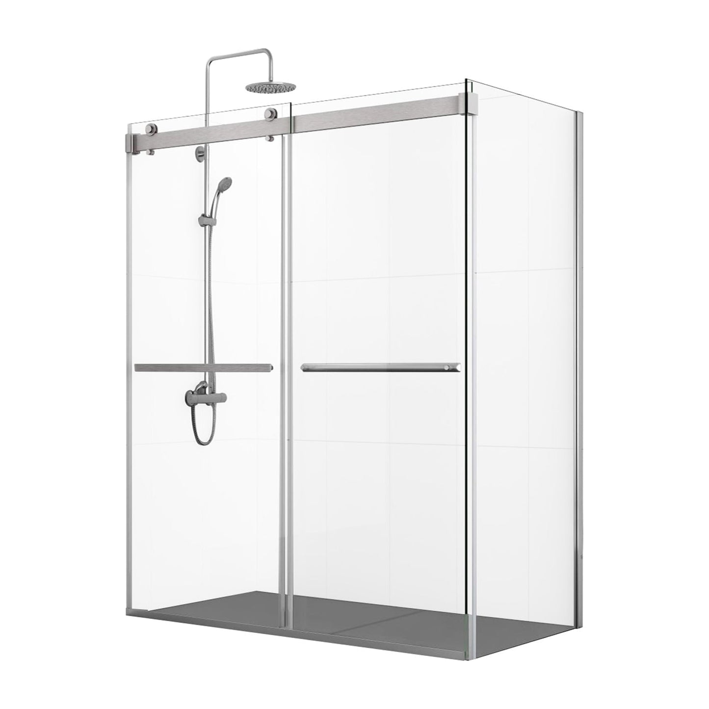 Vinnova Spezia 68" x 76" Rectangle Double Sliding Frameless Shower Enclosure in Brushed Nickel Finish