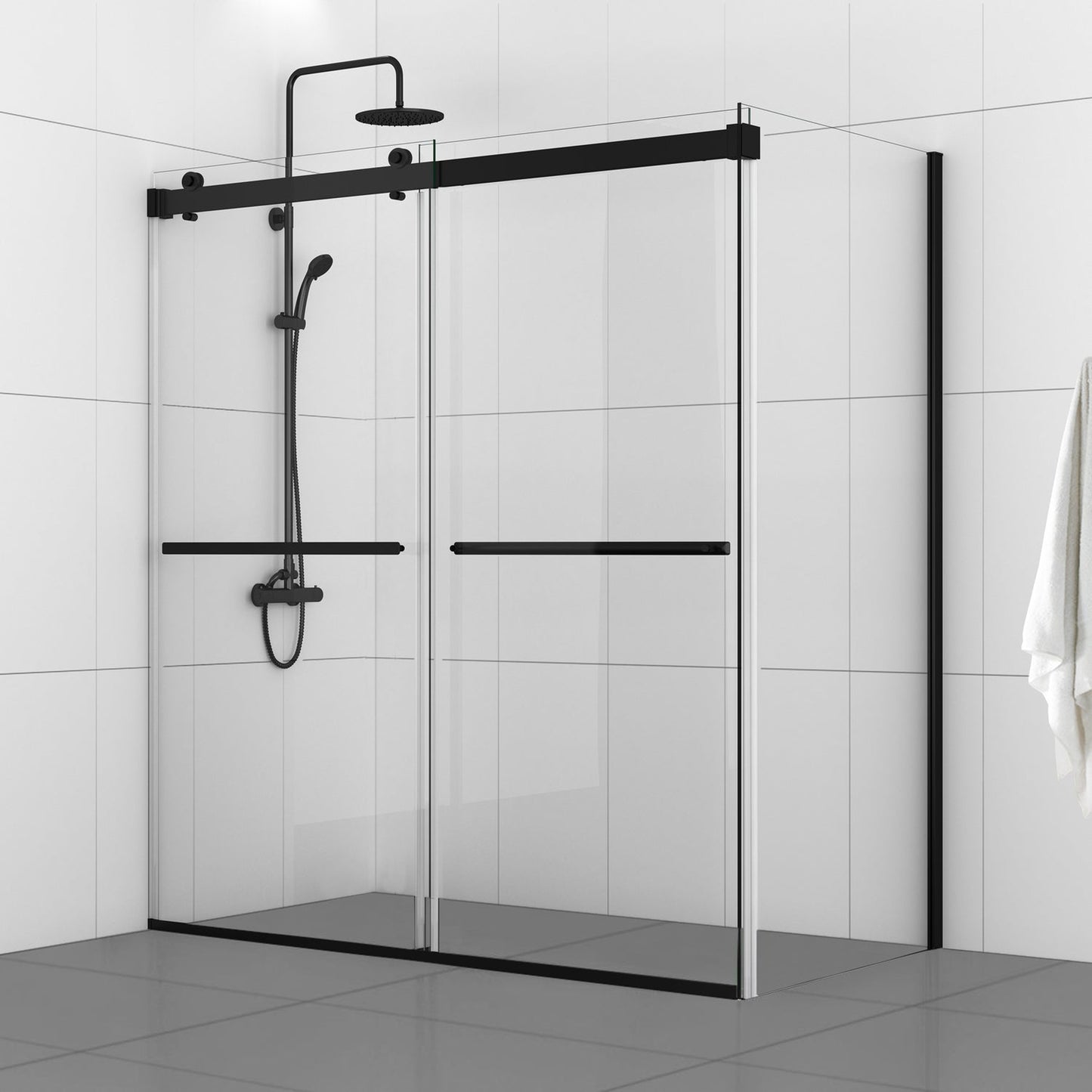 Vinnova Spezia 68" x 76" Rectangle Double Sliding Frameless Shower Enclosure in Matte Black Finish