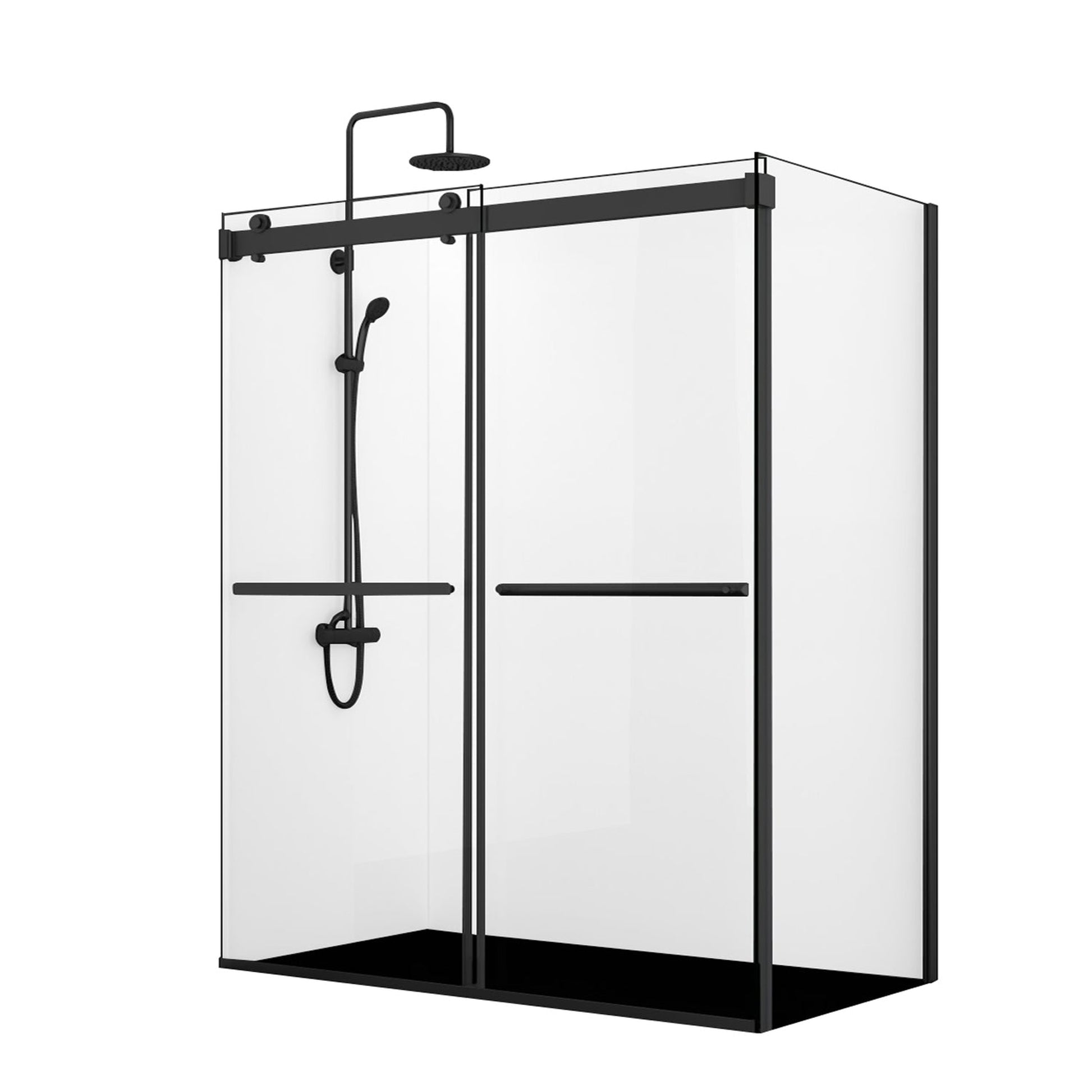 Vinnova Spezia 68" x 76" Rectangle Double Sliding Frameless Shower Enclosure in Matte Black Finish