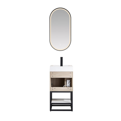 Vinnova Toledo 18" Single Sink Bath Vanity In Light Walnut Finish With White Composite Integral Square Sink Top And Mirror