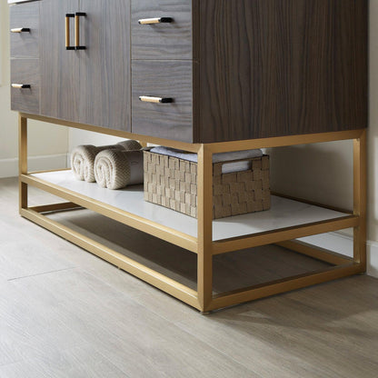 Vinnova Toledo 48" Single Sink Bath Vanity In Dark Walnut Finish With White Sintered Stone Top And Mirror