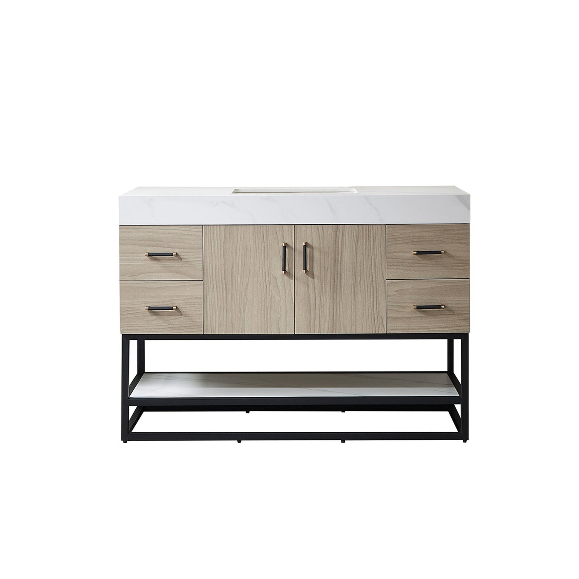 Vinnova Toledo 48" Single Sink Bath Vanity In Light Walnut Finish With White Sintered Stone Top