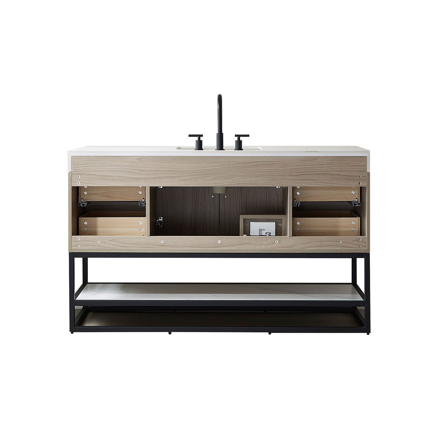 Vinnova Toledo 60" Single Sink Bath Vanity In Light Walnut Finish With White Sintered Stone Top