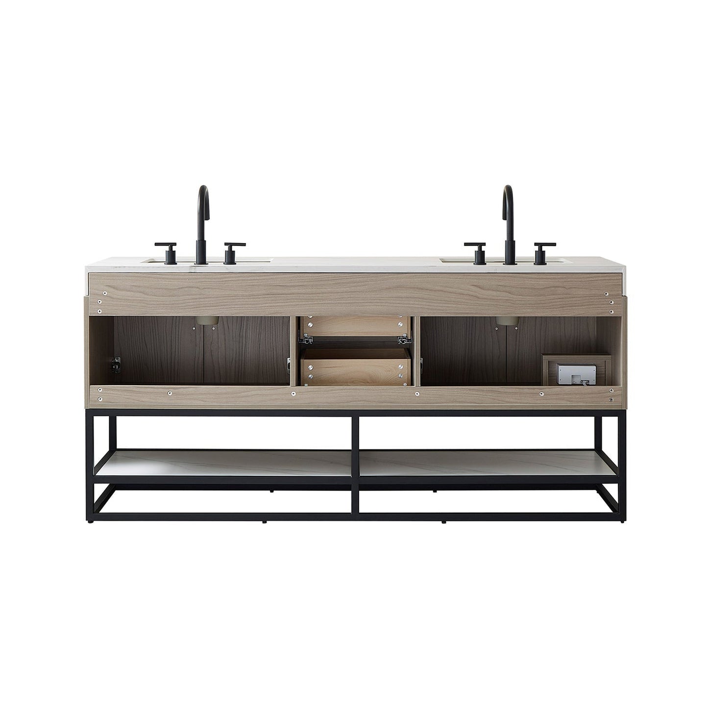 Vinnova Toledo 72" Double Sink Bath Vanity In Light Walnut Finish With White Sintered Stone Top