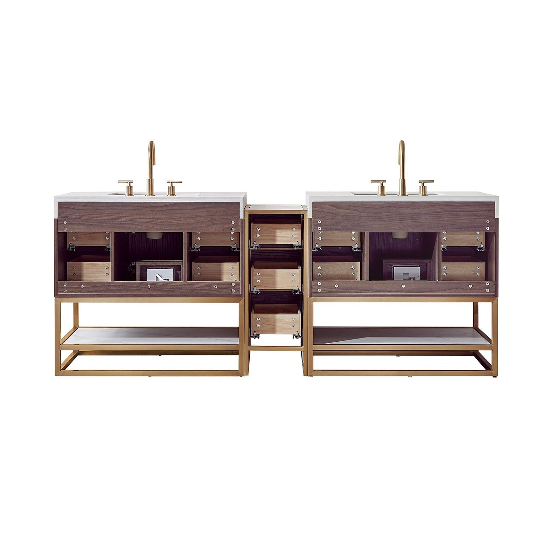 Vinnova Toledo 84" Double Sink Bath Vanity In Dark Walnut Finish With White Sintered Stone Top