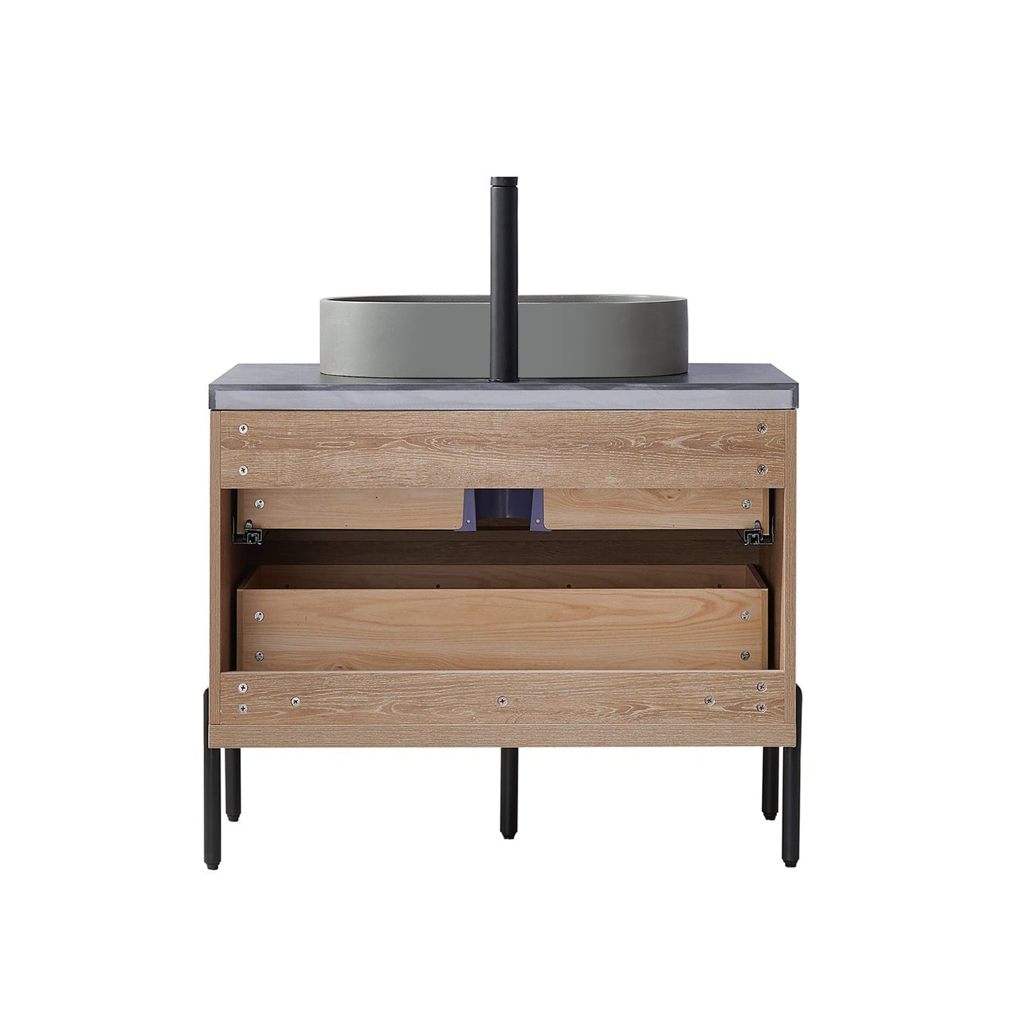 Vinnova Trento 36" Single Sink Bath Vanity In North American Oak With Black Sintered Stone Top With Oval Concrete Sink