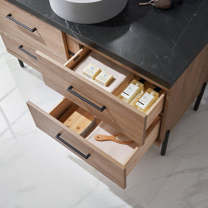 Vinnova Trento 48" Single Sink Bath Vanity In North American Oak With Black Sintered Stone Top With Circular Concrete Sink