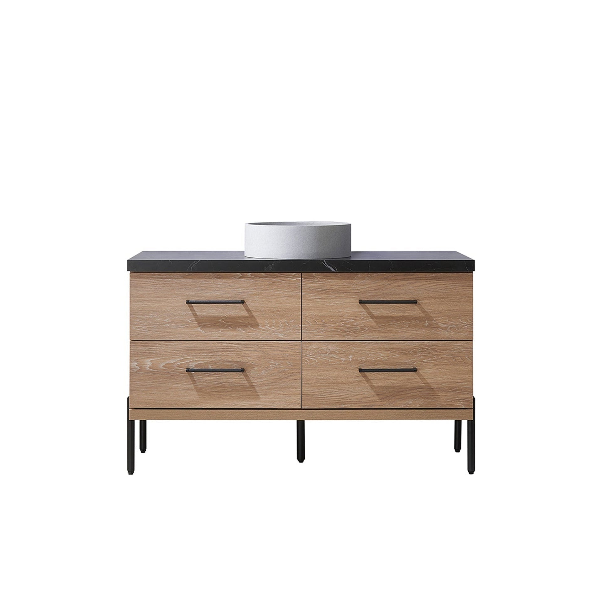 Vinnova Trento 48" Single Sink Bath Vanity In North American Oak With Black Sintered Stone Top With Circular Concrete Sink