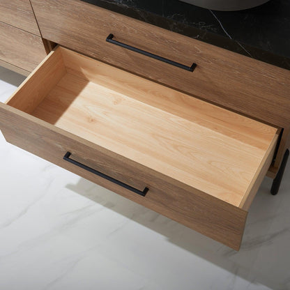 Vinnova Trento 72" Double Sink Bath Vanity In North American Oak With Black Sintered Stone Top With Oval Concrete Sink