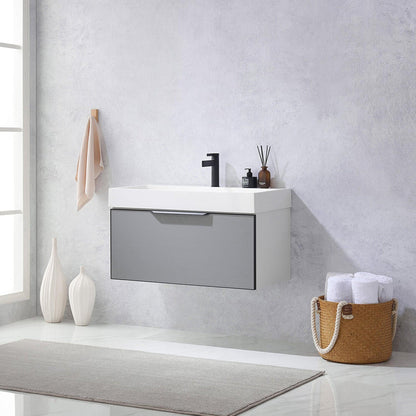Vinnova Vegadeo 36" Single Sink Bath Vanity In Grey Finish With White One-Piece Composite Stone Sink Top