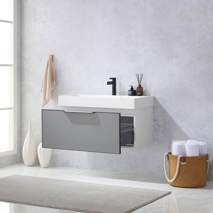 Vinnova Vegadeo 36" Single Sink Bath Vanity In Grey Finish With White One-Piece Composite Stone Sink Top