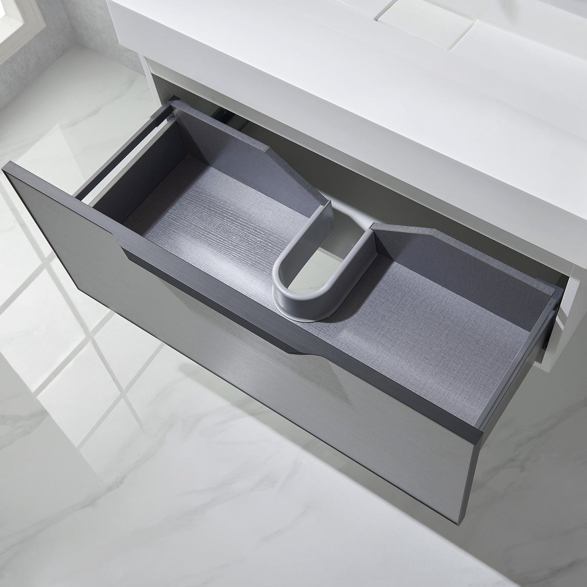 Vinnova Vegadeo 36" Single Sink Bath Vanity In Grey Finish With White One-Piece Composite Stone Sink Top And Mirror