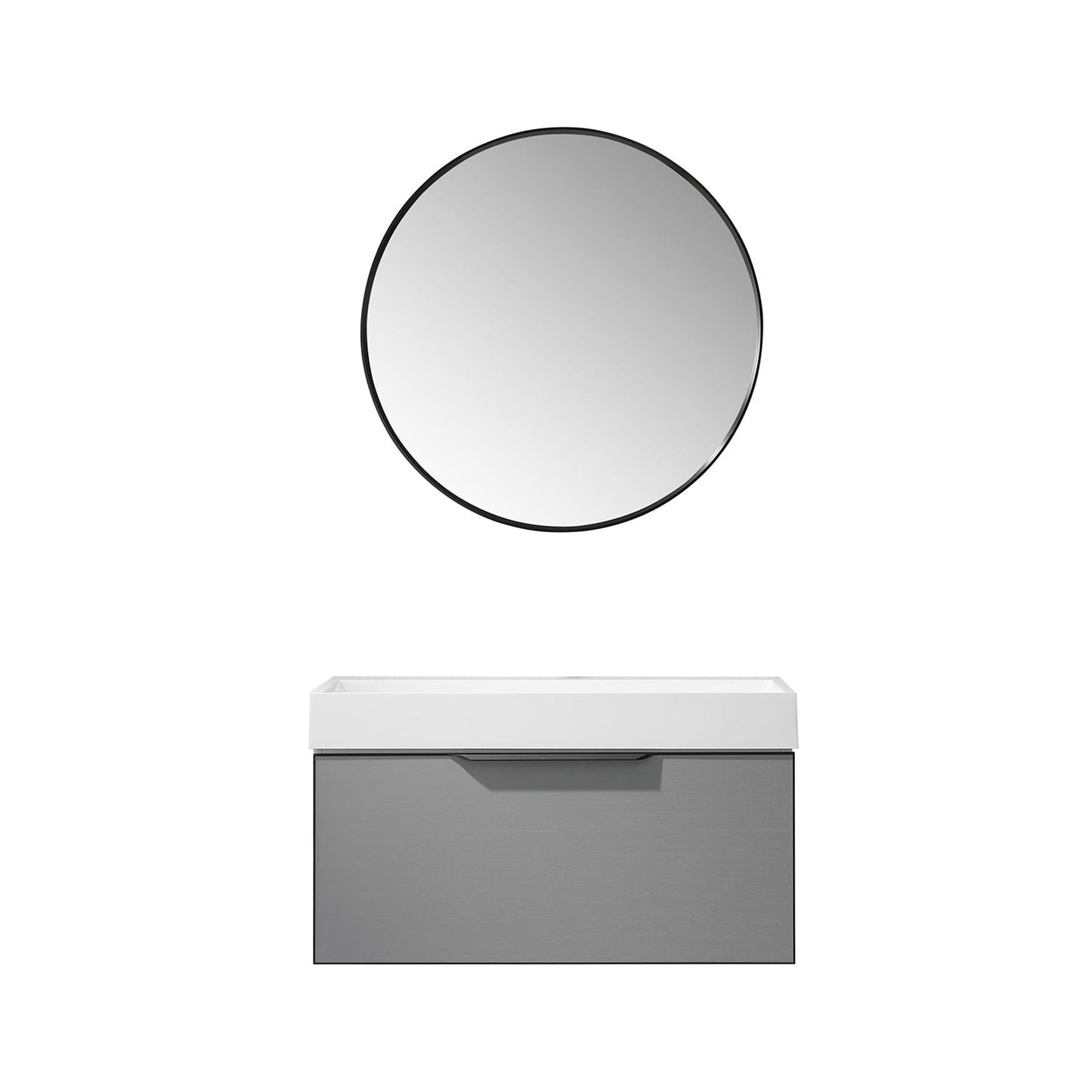 Vinnova Vegadeo 36" Single Sink Bath Vanity In Grey Finish With White One-Piece Composite Stone Sink Top And Mirror