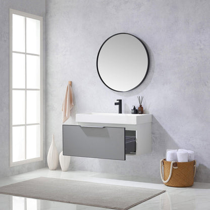 Vinnova Vegadeo 36" Single Sink Bath Vanity In Grey Finish With White One-Piece Composite Stone Sink Top And Mirror