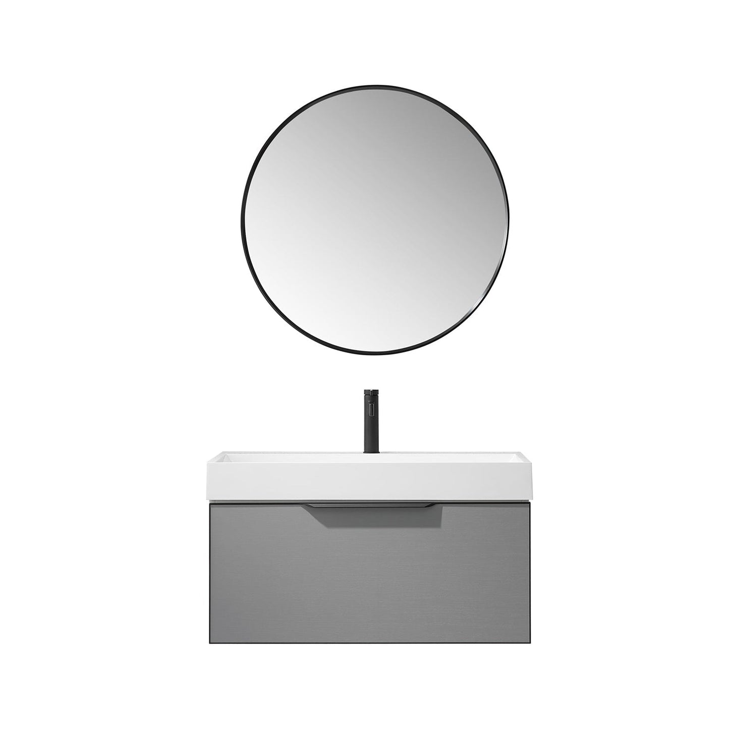 Vinnova Vegadeo 36" Single Sink Bath Vanity In Grey Finish With White One-Piece Composite Stone Sink Top And Mirror